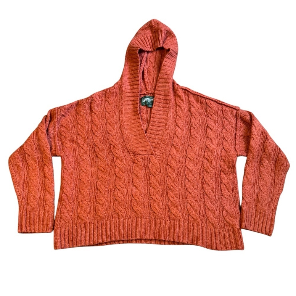 American Eagle Chunky Cable Knit Cropped hooded sweater small